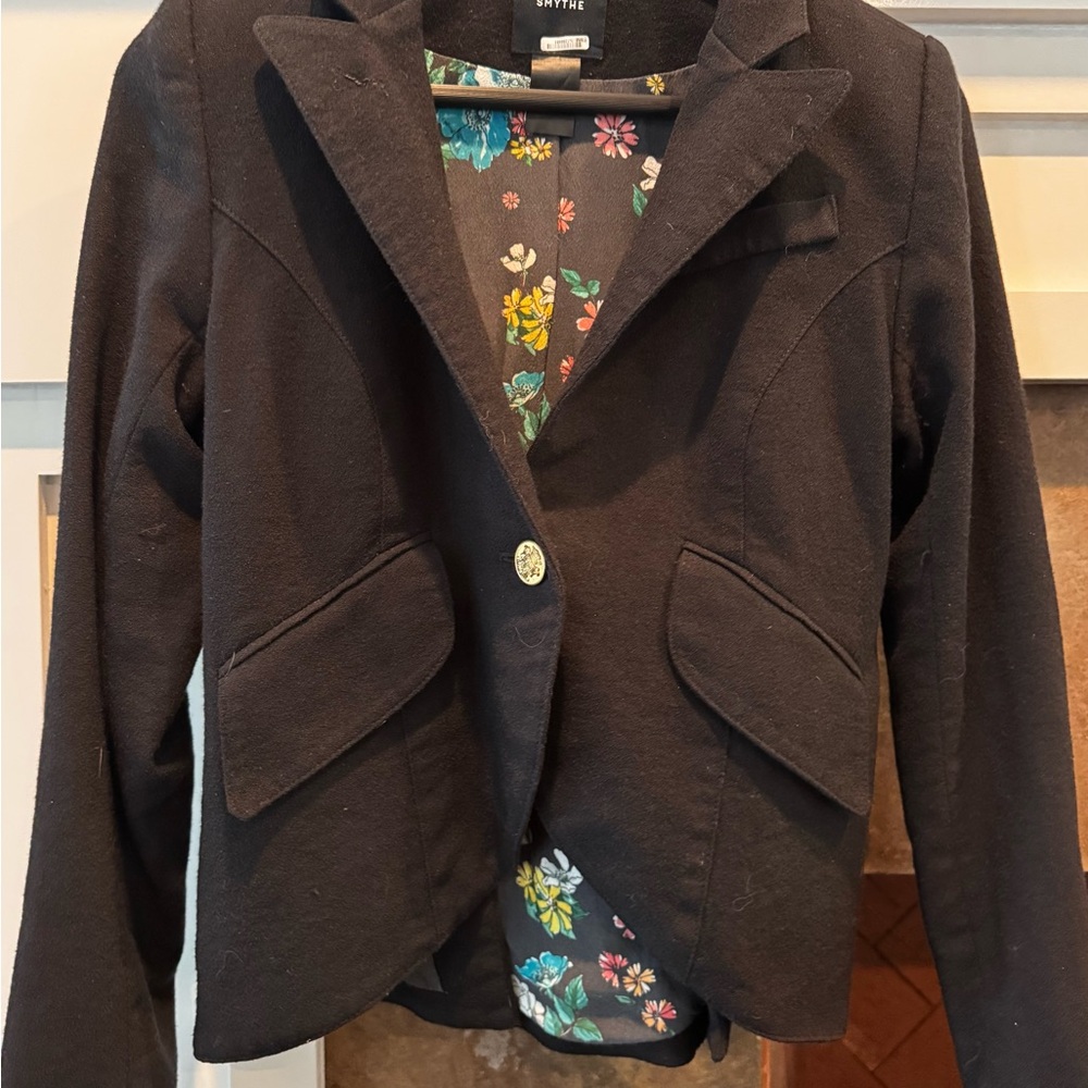 Smythe Black Women's Single-Button Blazer with Floral Lining